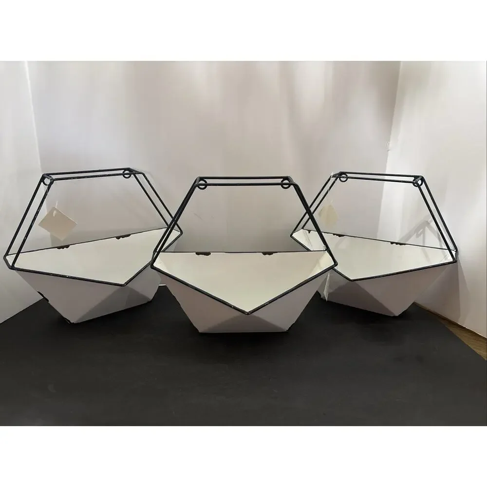 Hobby Lobby Geometric Wall Mounted Planters 3pc Set Metal Black/White